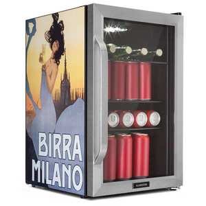Klarstein Beersafe 70, Birra Milano Edition, frigider, 70 litri, 3 rafturi, ușă panoramică din sticlă, oțel inoxidabil imagine
