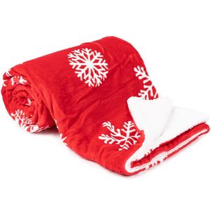 Pătură imitație de blăniță roșu cu fulgi, 150 x 130 cm imagine