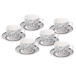 Set 6 cesti de ceai cu farfurie Zenit, Tognana, 260 ml, ceramica, alb/negru imagine