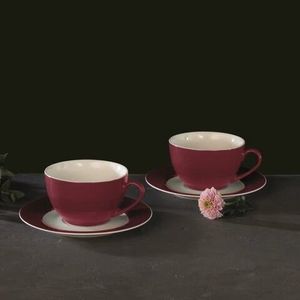 Set de cafea / ceai 12 piese Aura Red, Ambition, portelan, 220 ml, rosu imagine