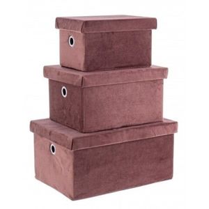 Set 3 cutii cu capac pentru depozitare, Velvet Pink, pliabile, 36x26x18 cm, otel/catifea imagine