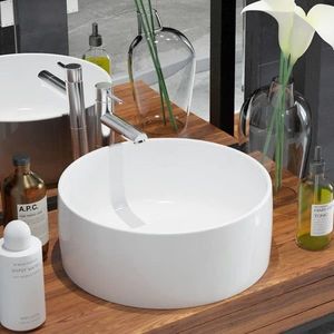 vidaXL Chiuvetă de baie din ceramică, rotundă, 40 x 15 cm, alb imagine