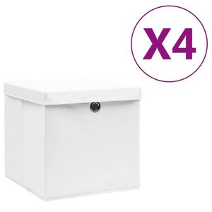 vidaXL Cutii depozitare cu capace, 4 buc., alb, 28x28x28 cm imagine