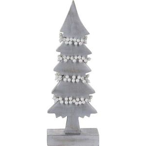Decoratiune Xmas Tree w pearls , 13x6x31 cm, lemn de mango, alb/argintiu imagine