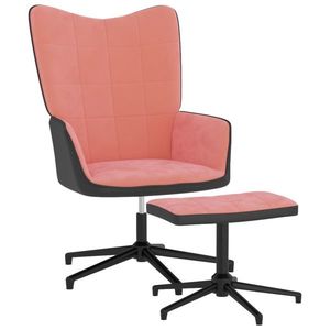 vidaXL Scaun de relaxare cu taburet, roz, catifea și PVC imagine