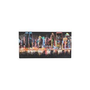 Tablou pictat manual Night Lights, Mendola Interior, Lemn-Panza, 140x70 cm, Gri-Rosu imagine