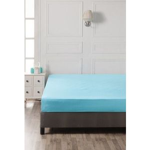 Cearceaf de pat cu elastic, 90x190 cm, 100% bumbac ranforce, Patik, Turquoise, turcoaz imagine