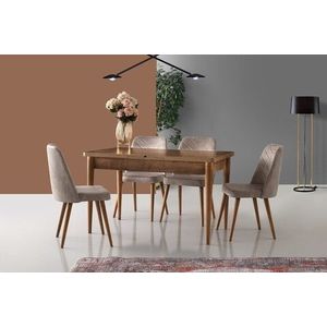 Set 4 scaune, Nmobb, Dallas 555, 50 x 90 x 49 cm, lemn/metal, maro/bej imagine