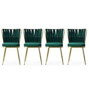 Set 4 scaune, Nmobb, Kusakli 141, 43 x 82 x 43 cm, metal/pal, auriu/verde imagine