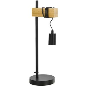 Lampa de masa in stil industrial HOMCOM, veioza si noptiera din lemn si otel, fara abajur, negru si natural | AOSOM RO imagine