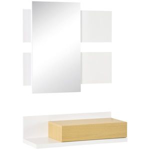 Set mobilier pentru hol cu ​​oglinda si sertar, mobilier modern din lemn cu oglinda 40x70cm cu fixare pe perete HOMCOM Alb, Lemn Natural | Aosom RO imagine