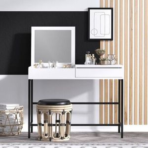 Masa de toaleta / machiaj cu oglinda si sertare, Emerald, Amour, 100 x 74 x 50 cm, pal melaminat, alb/negru imagine