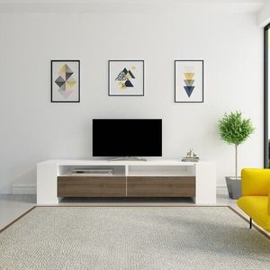 Comoda TV, Zena Home, Sosruko, 155 x 35 x 35 cm, pal melaminat, alb/nuc imagine