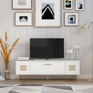 Comoda TV, Olivia, Paradise, 140 x 45 x 29.6 cm, pal melaminat, alb/auriu imagine