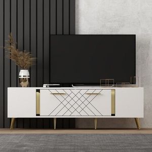Comoda TV, Olivia, Detas, 150 x 48.2 x 35 cm, pal melaminat, alb/auriu imagine
