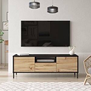 Comoda TV, Yardley, LV2 - KL, 140 x 46.4 x 35.5 cm, pal melaminat/metal, stejar/negru imagine