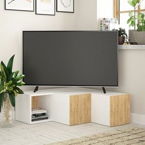 Comoda TV, Decortie, Compact, 90 x 32 x 92 cm, pal melaminat, alb/stejar imagine
