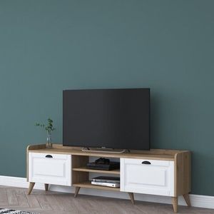 Comoda TV, Wren, AA101 - 2556, 180 x 55 x 35 cm, pal melaminat, alb/nuc imagine