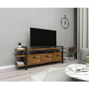 Comoda TV, Woodface, Lucca, 148 x 47 x 29.5 cm, lemn solid de pin, maro imagine