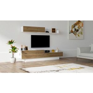 Comoda TV cu raft, Puqa Design, Elda, pal melaminat, alb/nuc imagine