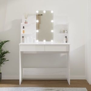 vidaXL Masă de toaletă cu LED, alb extralucios, 96x40x142 cm imagine