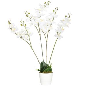 HOMOCOM Floare artificiala Orhidee in ghiveci 75 cm, Orhidee Phalaenopsis artificiala pentru decorarea casei, alb HOMCOM | Aosom RO imagine