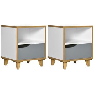 Set de 2 noptiere moderne cu sertar si raft, noptiere din lemn MDF, 36, 8x33x43, 8cm, alb si gri HOMCOM | Aosom RO imagine