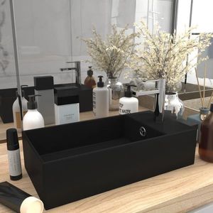 vidaXL Chiuvetă de baie cu preaplin, negru mat, ceramică imagine