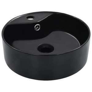 vidaXL Chiuvetă cu preaplin, negru, 36x13 cm, ceramică imagine