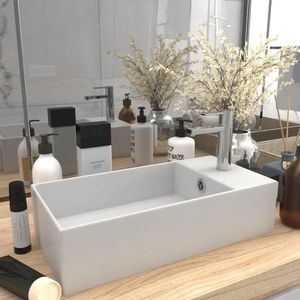 vidaXL Chiuvetă de baie cu preaplin, alb mat, ceramică imagine