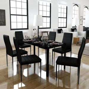 vidaXL Set masă și scaune de bucătărie 7 piese, negru imagine