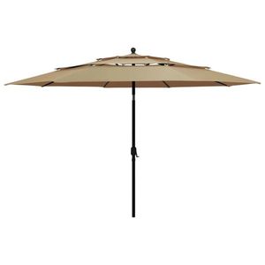 vidaXL Umbrelă de soare 3 niveluri, stâlp aluminiu, gri taupe, 3, 5 m imagine