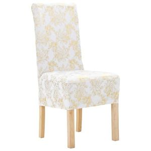 vidaXL Huse de scaun elastice drepte, 6 buc., alb cu imprimeu auriu imagine