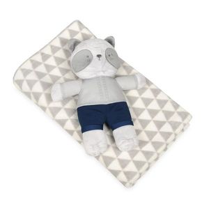 Pătură de copii, gri, cu jucărie din pluș ursuleț, 75 x 100 cm imagine