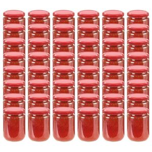 vidaXL Borcane din sticlă pentru gem, capac roșu, 48 buc., 230 ml imagine