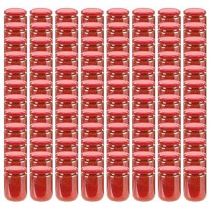 vidaXL Borcane din sticlă pentru gem, capace roșii, 96 buc., 230 ml imagine