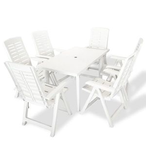 vidaXL Set mobilier de exterior, 7 piese, alb, plastic imagine