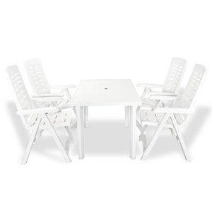 vidaXL Set mobilier de exterior, 5 piese, alb, plastic imagine