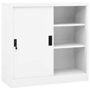 vidaXL Dulap de birou cu ușă glisantă, alb, 90x40x90 cm, oțel imagine