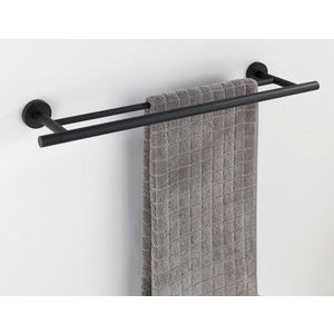 Suport prosoape cu fixare pe perete Duo Bosio, Wenko Power-Loc®, 5.5 x 60 cm, inox, negru imagine