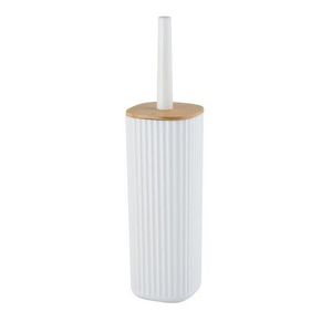 Perie pentru toaleta cu suport, Wenko, Rotello, 10 x 36 x 10 cm, plastic/bambus, alb/maro imagine