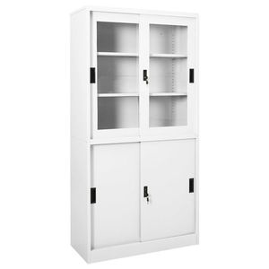 vidaXL Dulap de birou cu ușă glisantă, alb, 90x40x180 cm, oțel imagine