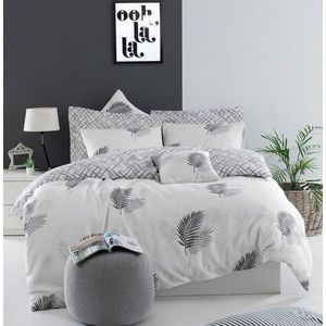Lenjerie de pat pentru o persoana, Eponj Home, Palma 143EPJ09408, 2 piese, amestec bumbac, alb/gri imagine