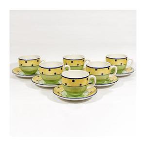 Set de cafea verde-galben 6x ceașcă ceramică cu farfurioară imagine