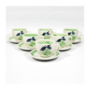 Set 6x ceașcă ceramică cu farfurioară alb-verde imagine