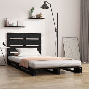 vidaXL Cadru pat mic Single, negru, 75x190 cm, lemn masiv de pin imagine