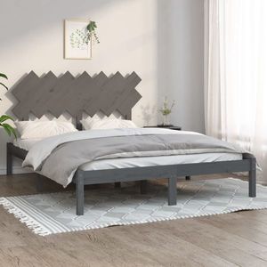 vidaXL Cadru de pat, gri, 140x190 cm, lemn masiv imagine