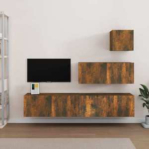 vidaXL Set dulapuri TV, 4 piese, stejar fumuriu, lemn prelucrat imagine