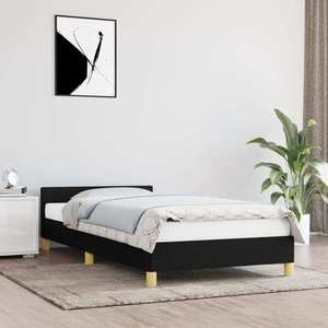 vidaXL Cadru de pat cu tăblie, negru, 90x200 cm, textil imagine