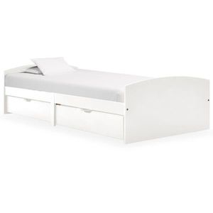 vidaXL Cadru de pat cu 2 sertare, alb, 90 x 200 cm, lemn masiv de pin imagine